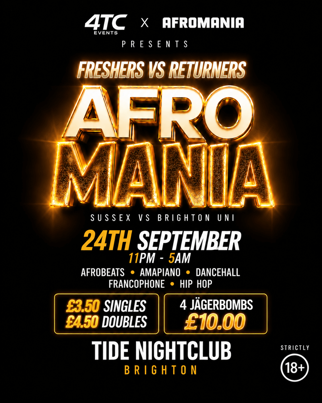 AfroMania: Freshers vs Returners – Thursday 24 September 2026 at Tide Nightclub